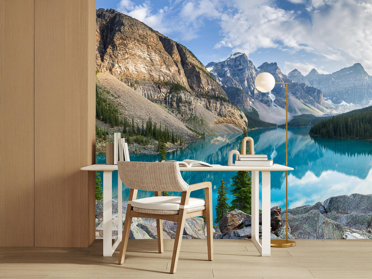 FOTOTAPETE für Wohnzimmer Bergsee Landschaft 3D 350x256 - Beige/Braun, Papier (350/256cm) - Muralo