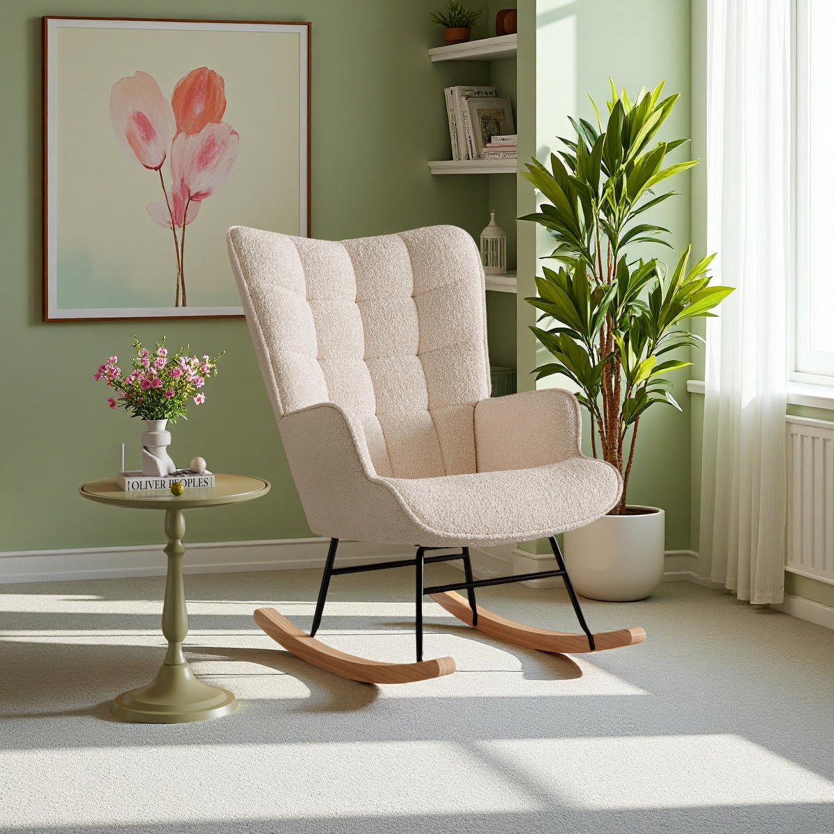 SCHAUKELSTUHL beige teddy gesteppt design - Beige, Holzwerkstoff (75/92/53.5cm) - SHOPENTRA