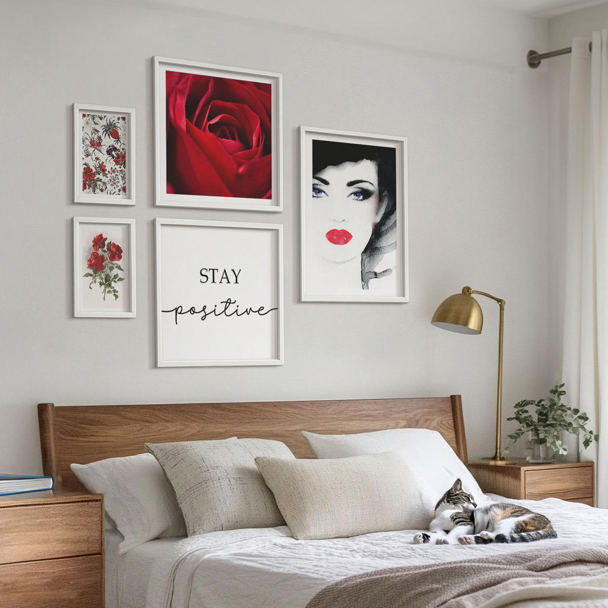BILDER SET 5er Set - 50x50 cm & 20x30 cm & 40x60 cm Weißer Rahmen - Inschrift mit roten Rosen - Weiß, Kunststoff (40/60cm) - TULUP