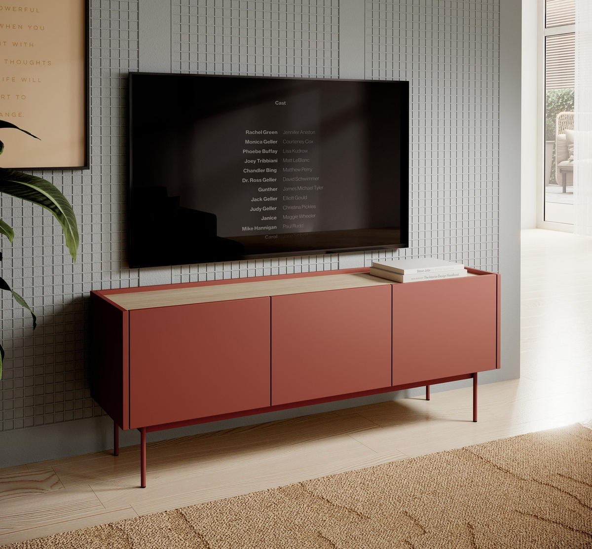 TV-BOARD 3 Türen Laris - 144 cm, Rot - Rot, Holz (144/55/37cm) - Emporius