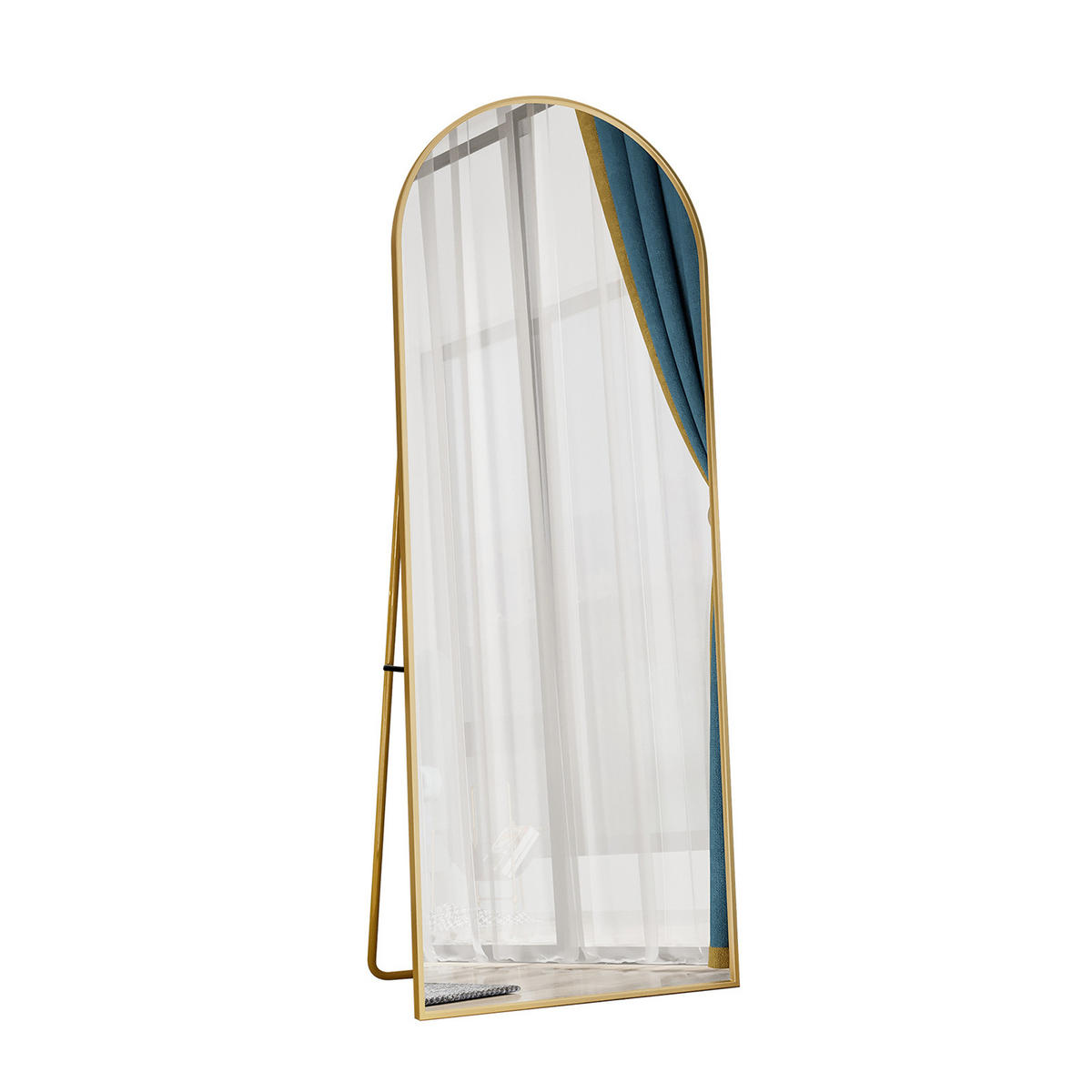 STANDSPIEGEL Ganzkörperspiegel,162 × 53 cm, goldfarbener, gewölbter Spiegel, Rahmen aus Aluminiumlegierung - Goldfarben, Glas (53/162/3cm) - WoodenAura
