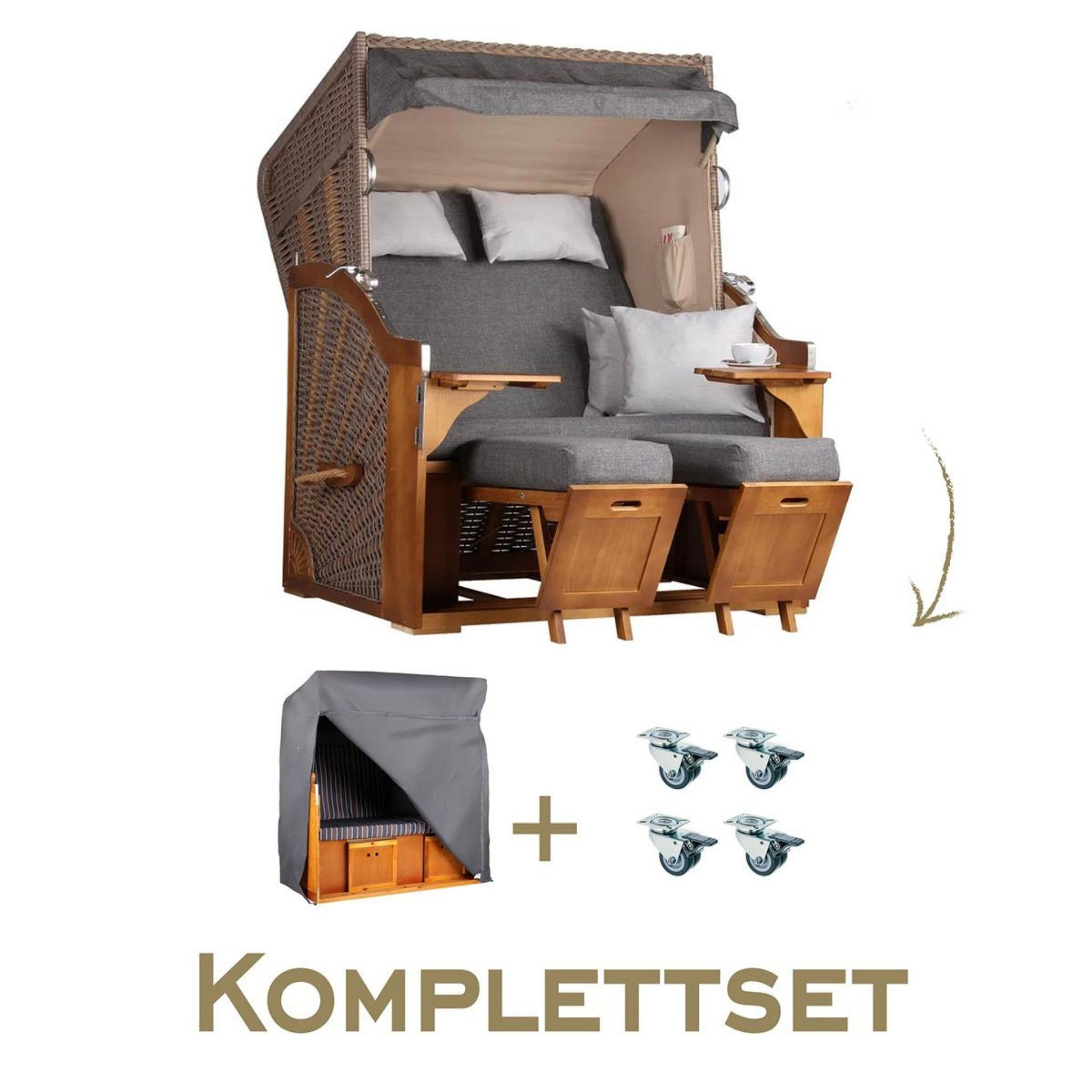 STRANDKORB Komplettset Schleswig - Braun/Grau, Naturmaterialien/Holz (120/160/80cm) - Mr. Deko