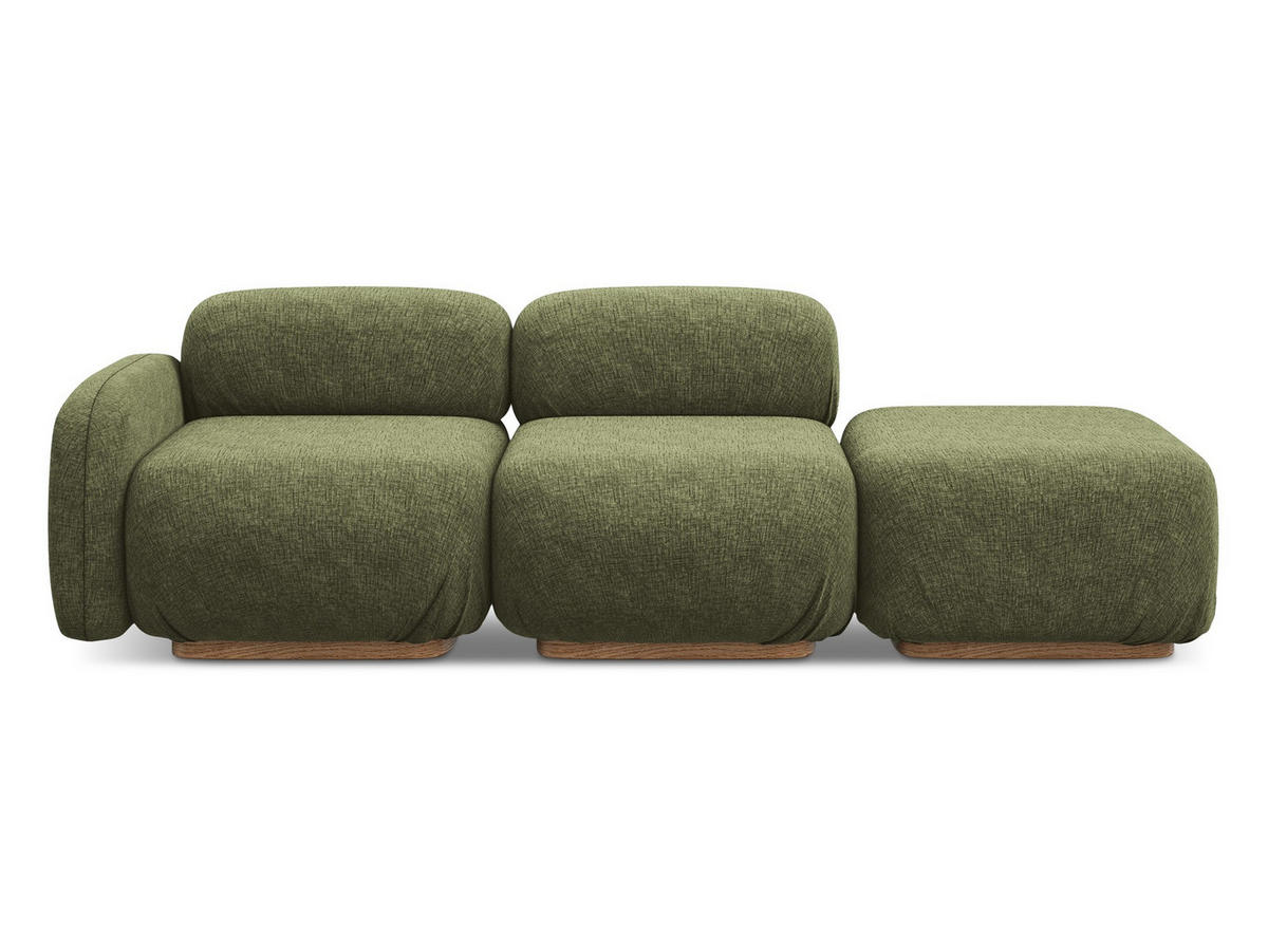 3-SITZER SOFA Rechts Chenille Stoff Grün - Braun/Olivgrün, Holz/Textil (258/73/95cm) - Makamii
