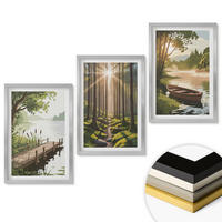 WANDBILDER 3er Set - 40x60 cm Silberner Rahmen - Landschaft aus Wald, See und Boot - Silberfarben, Kunststoff (40/60cm) - ArtPrintCave