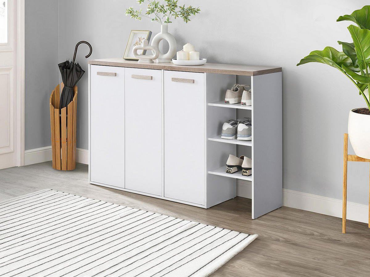 SCHUHSCHRANK - 120 cmcm x 30 cmcm - Holz, Platte - Naturfarben Hell, Weiß - SKAIDO - Naturfarben/Weiß, Holz (120/80/30cm) - Vente-Unique