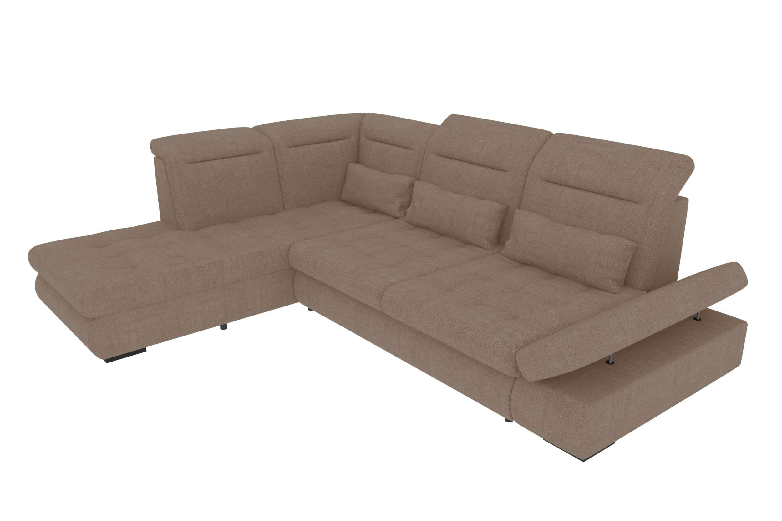 ECKSOFA Toscana Velours inkl. Schlaffunktion - Sandfarben/Taupe, Textil (227/279cm) - 99rooms