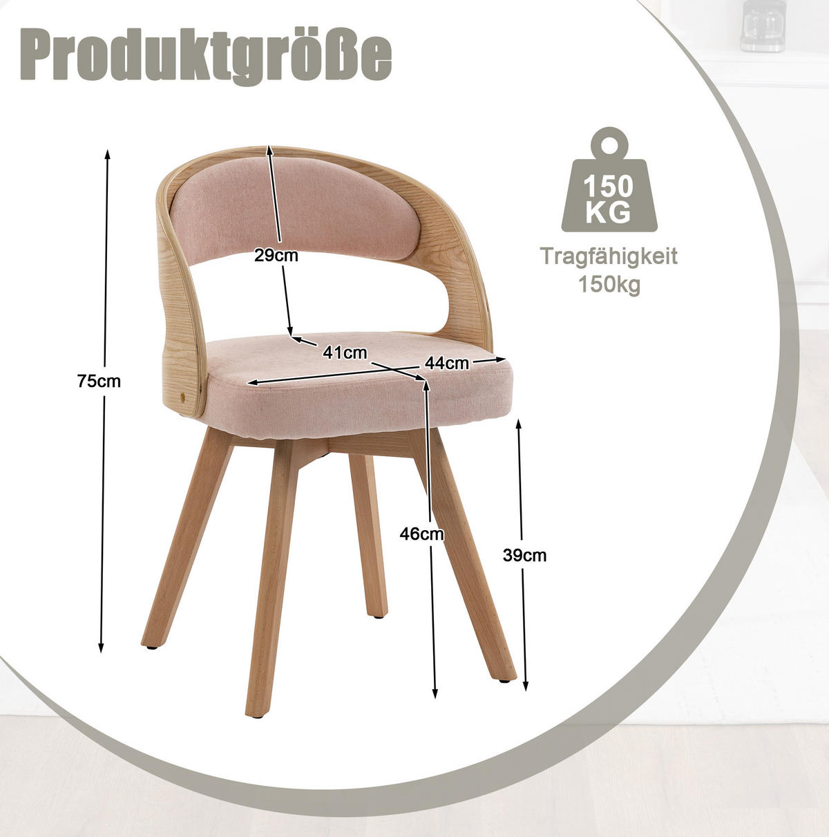 ESSZIMMERSTUHL drehbar ca. 44 x 41 x 75 cm Leinen Pink - Pink, Holz (44/72/41cm) - Meubliv