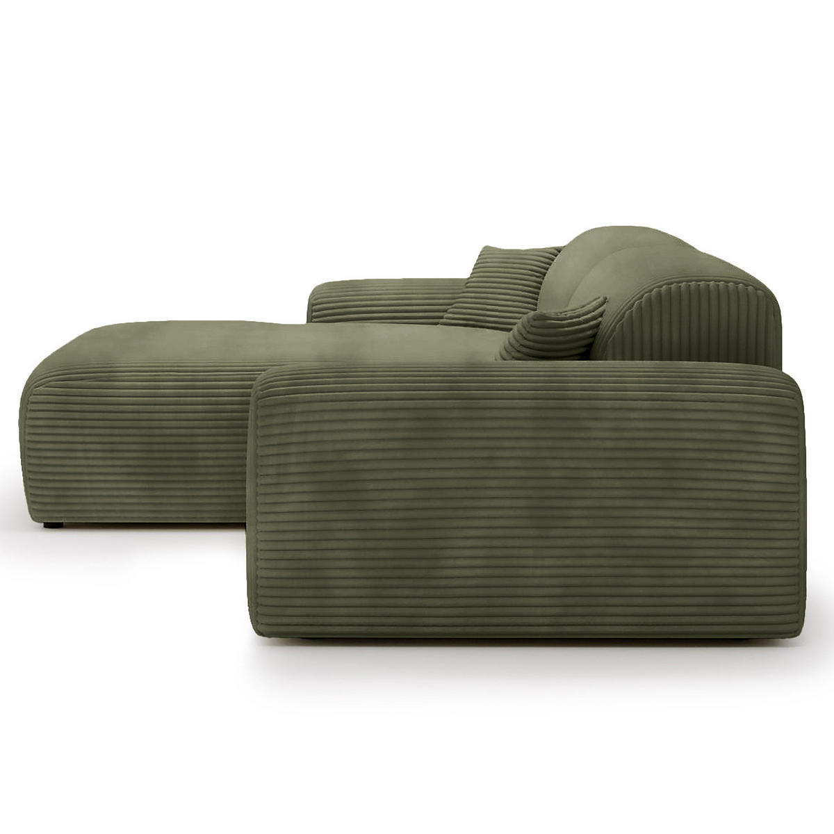 ECKSOFA mit Longchair - Cord - Schwarz/Grün, Kunststoff/Textil (284/178cm) - home24