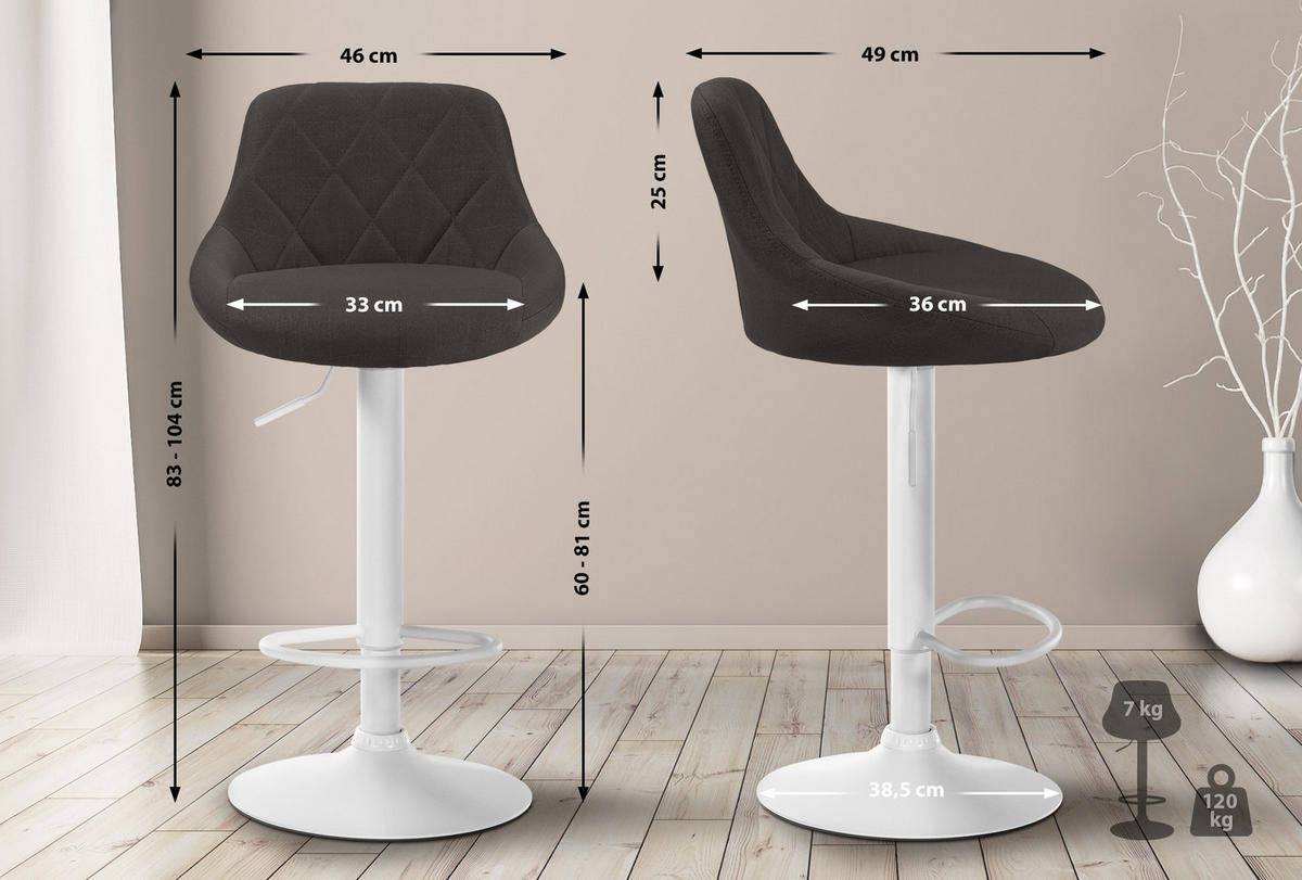 BARHOCKER Stoff dunkelgrau - Dunkelgrau/Weiß, Textil/Metall (46/83/49cm) - CLP