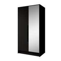 DREHTÜRENSCHRANK Laro mit Spiegel, Schwarz mit mit schwarzen Griffen, 100 cm - Schwarz, Holzwerkstoff (100/200/51cm) - Beautysofa