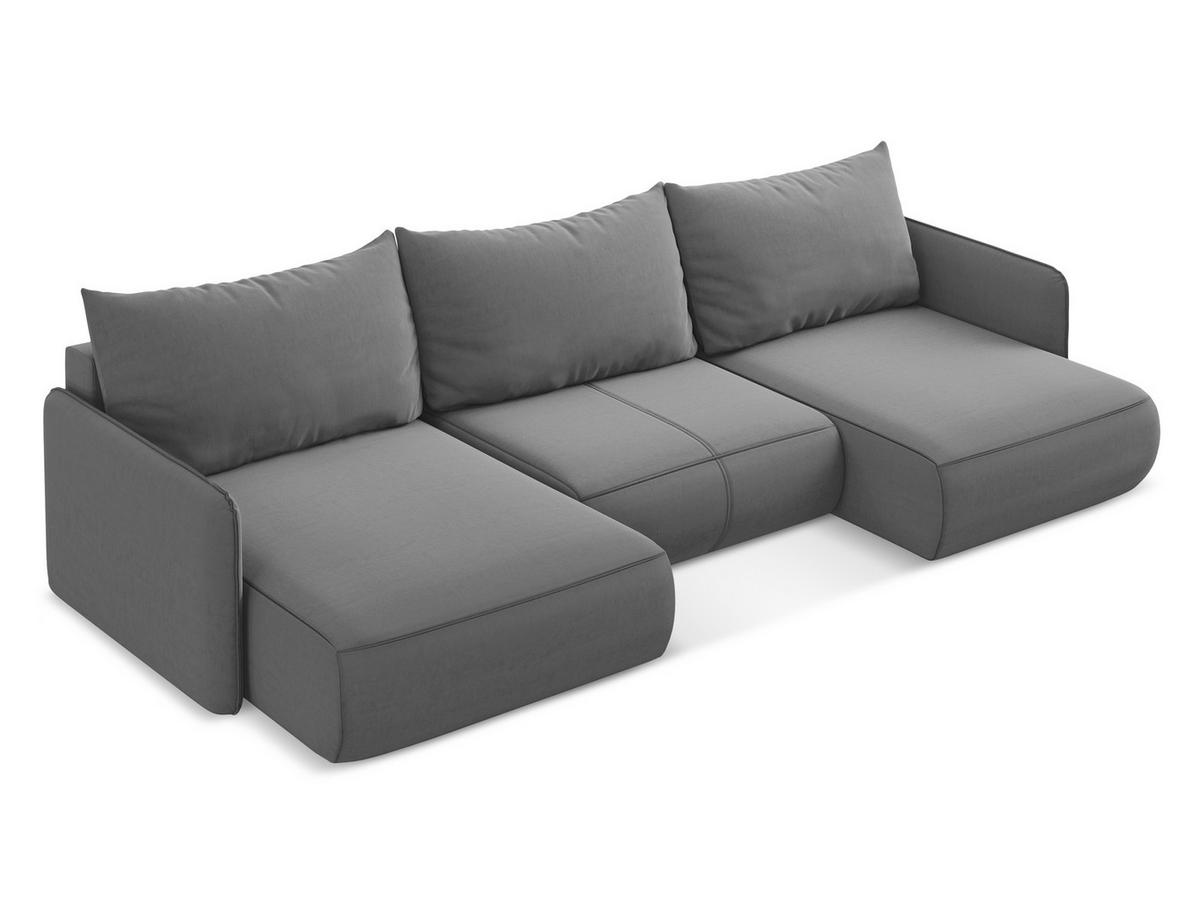WOHNLANDSCHAFT Samt Stoff Grau - Schwarz/Grau, Kunststoff/Textil (290/86/148cm) - Makamii