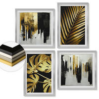 WANDBILDER 4er Set - 50x50 cm & 40x60 cm Silberner Rahmen - Abstrakte Monstera-Palmenblätter - Silberfarben, Kunststoff (50/50cm) - ArtPrintCave