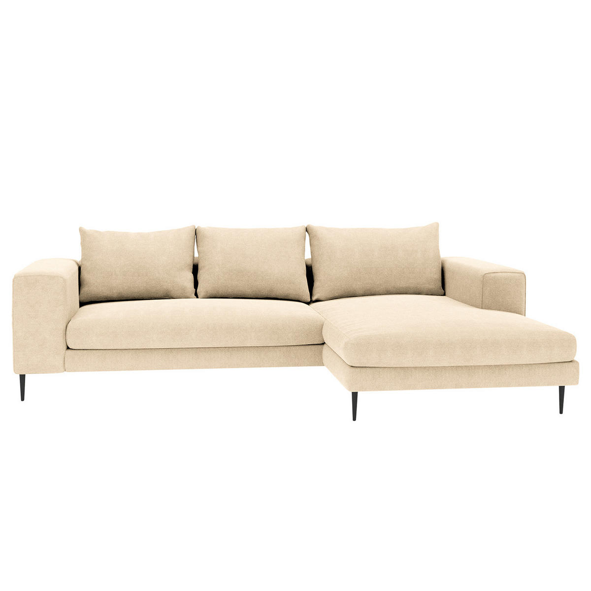 ECKSOFA met Longchair - Webstoff - Beige/Schwarz, Textil/Metall (275/170cm) - home24