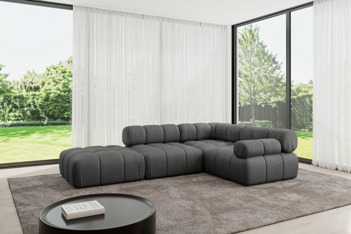 ECKSOFA modulares Sofa Felto-L1 - 285x190x70 cm Dunkelgrau Velours - Dunkelgrau, Holzwerkstoff/Textil (285/190cm) - ALTDECOR