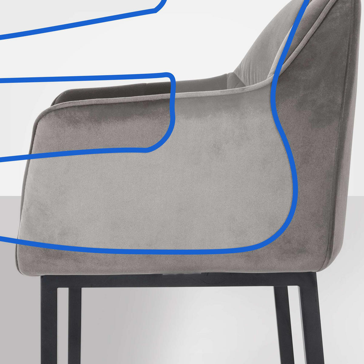 BARHOCKER Damaskus Samt mit 4-Fuß Gestell grau - Schwarz/Grau, Textil/Metall (64/110/48cm) - TPFLiving