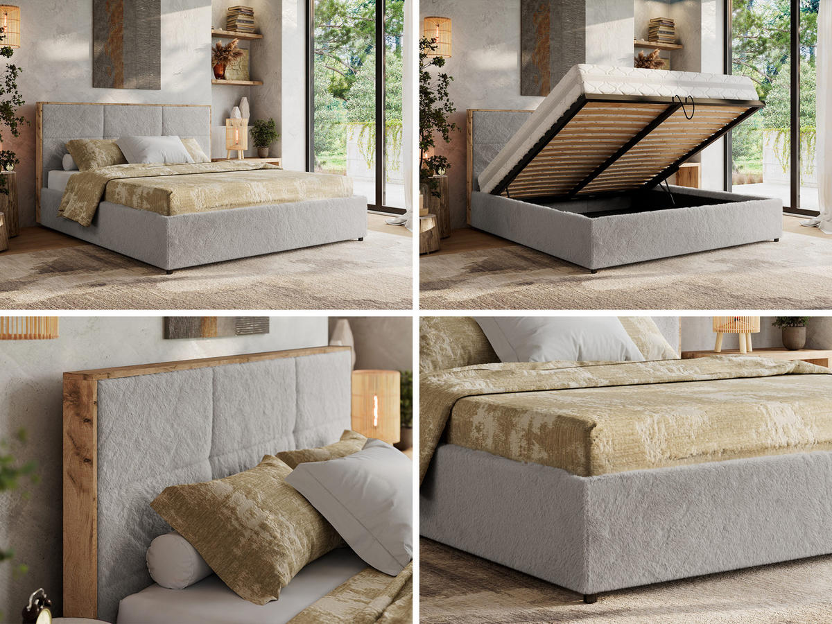 POLSTERBETT LERIO CLASSIC 180/200 - Hellgrau Plüsch - Pocket-Matratze - Hellgrau, Textil (180/200cm) - MKS