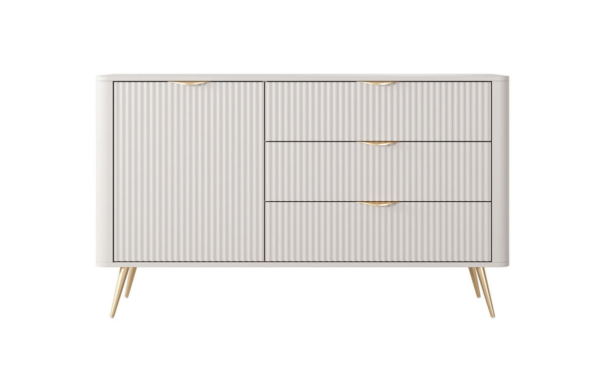 KOMMODE: 3 Schubladen, 1 Tür, Kaschmir, goldene Beine, 138,2 x 81,2 x 38 cm - Kaschmir, Holzwerkstoff (138.2/81.2/38cm) - 3XE LIVING