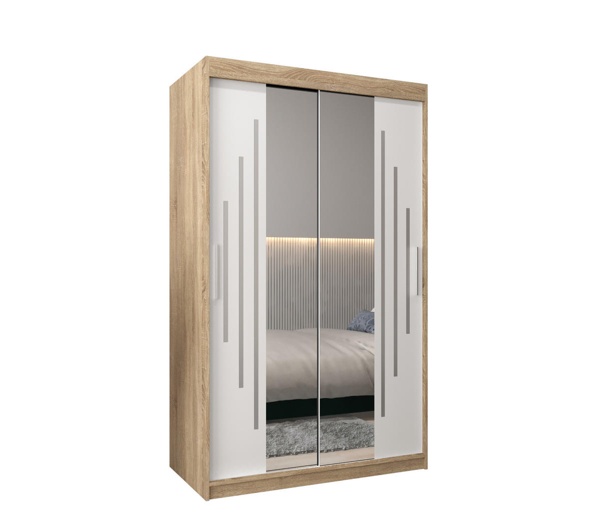 SCHWEBETÜRENSCHRANK 200/120/62 2-türig - Silberfarben/Weiß, Holz/Kunststoff (120/200/62cm) - Abiks Möbel