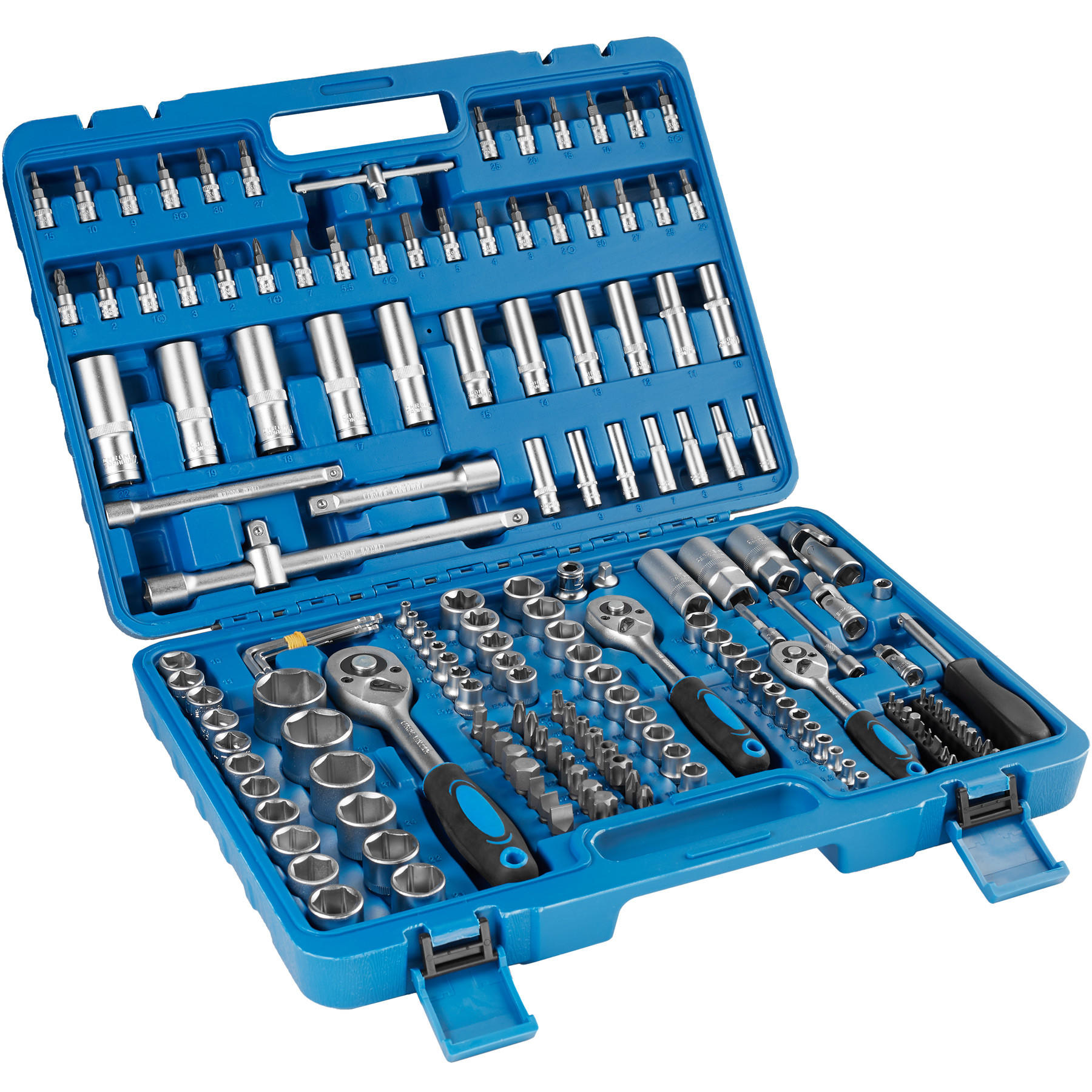 STECKSCHLÜSSELSATZ, übersichtliche Anordnung im Kunststoffkoffer,blau - Blau, Metall (46.5/33.5/9cm) - tectake