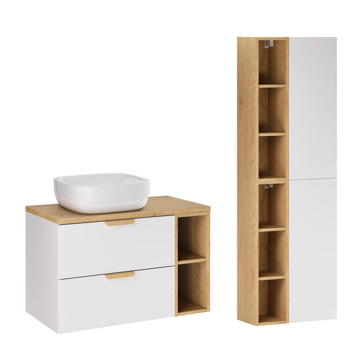 BADMÖBEL 80.6cm Oria 2er-Set Weiß - Weiß, Holzwerkstoff (80.6/50/46.5cm) - Petits-meubles