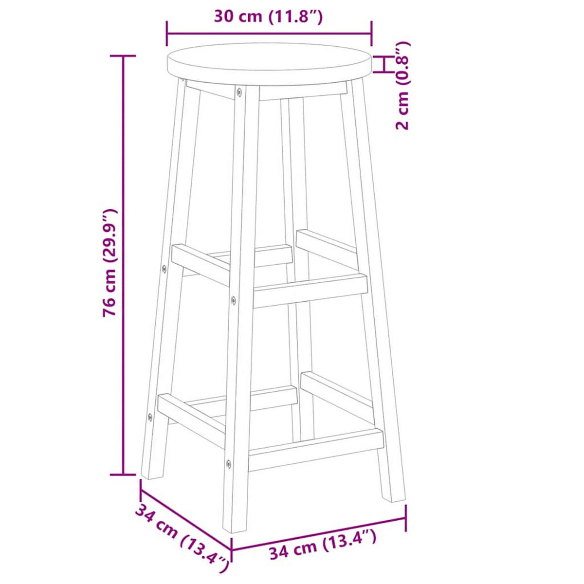 BARHOCKER 4er set Massivholz Akazie - Braun, Holz (34/76/34cm) - vidaXL