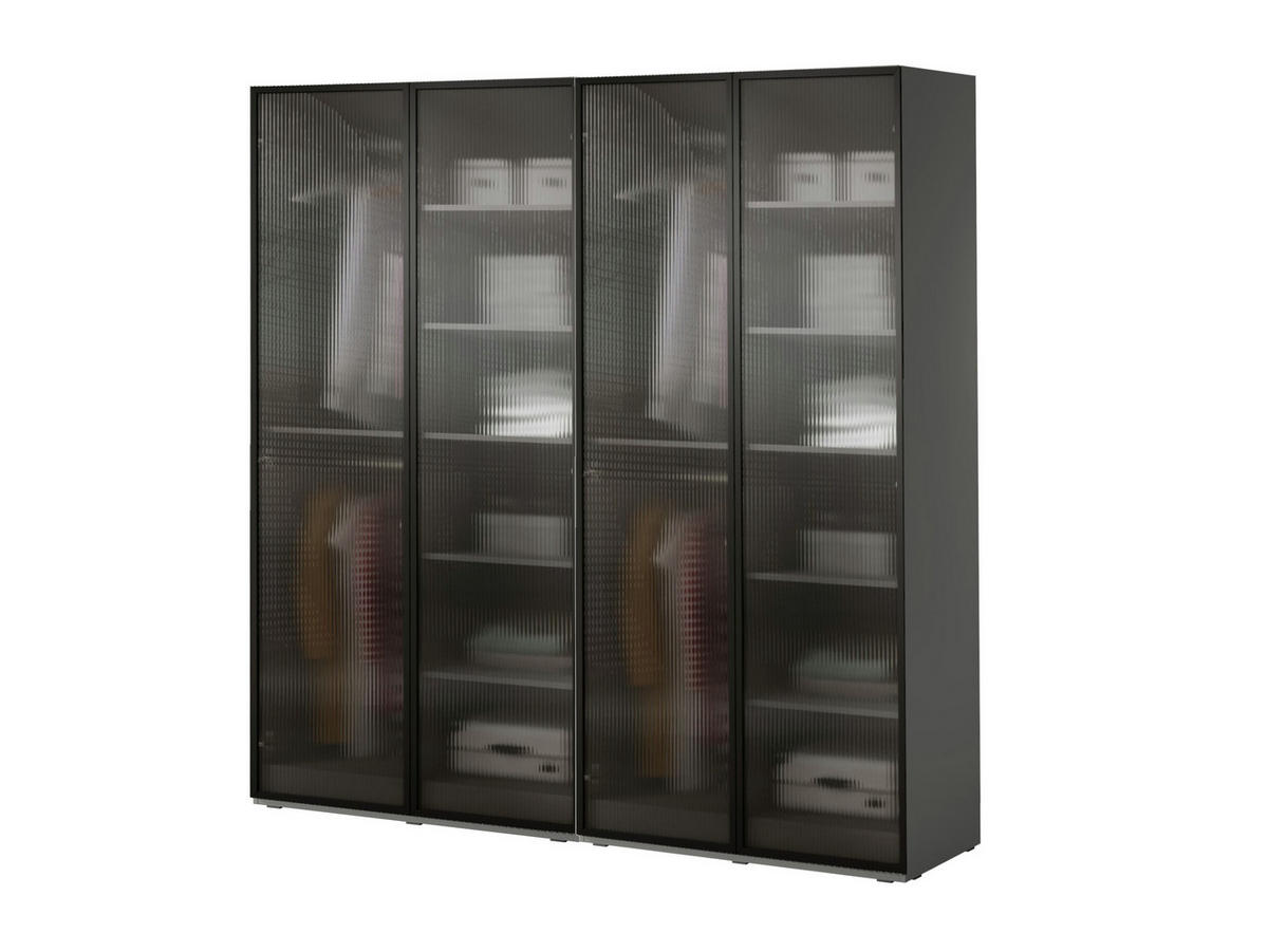 DREHTÜRENSCHRANK - Schrank Minewra 200 - Grau Flutes - Grau, Holzwerkstoff (200/200/51cm) - Möblo