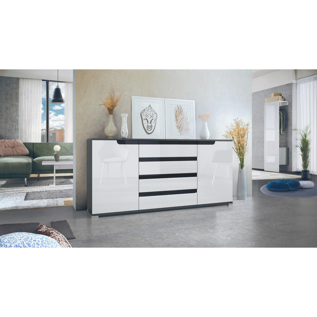 Thumbnail - Vladon Sideboard, Weiß Hochglanz, Holzwerkstoff, 166.5x75.5x35 cm, Wohnzimmer, Kommoden & Sideboards, Sideboards