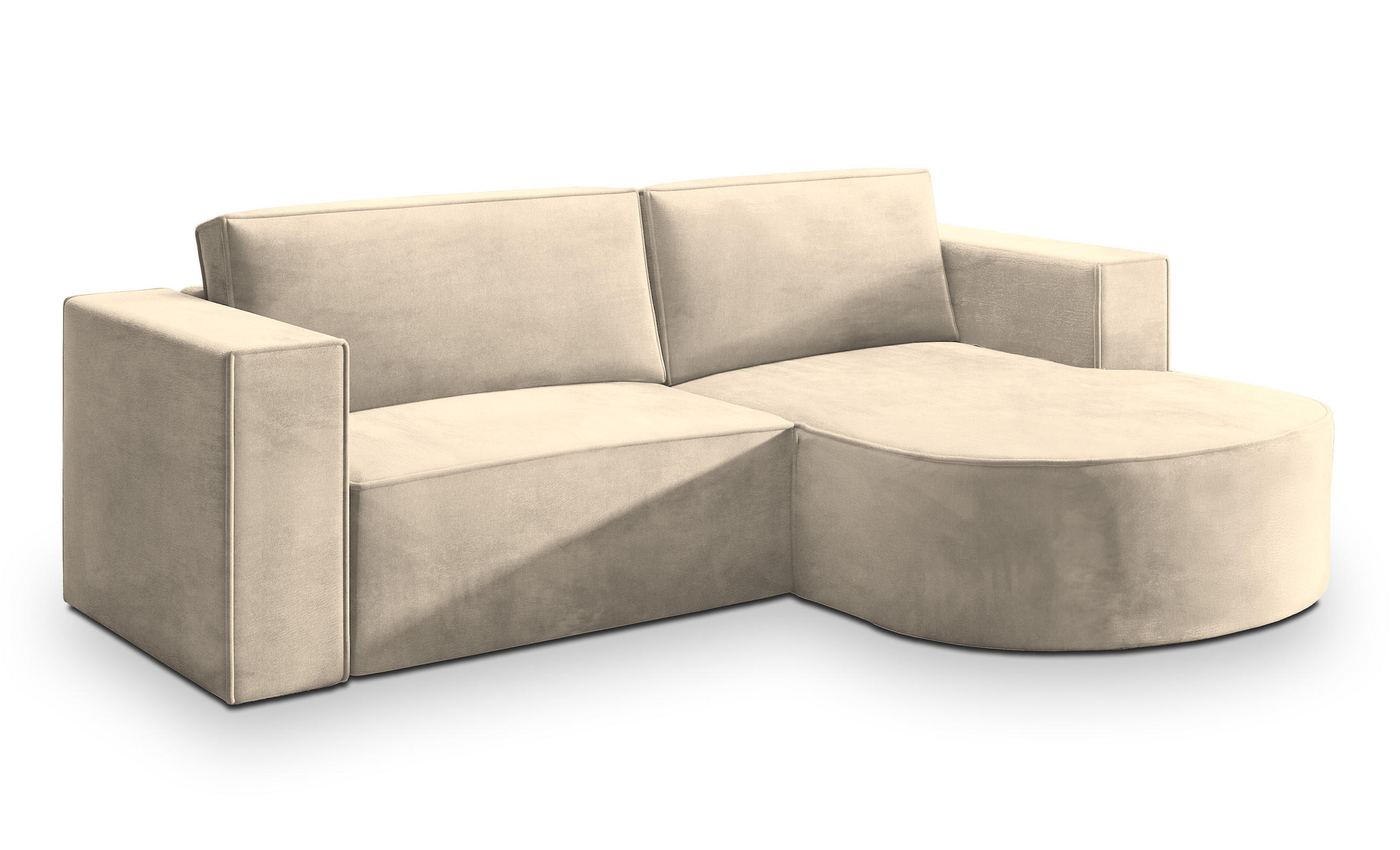 ECKSOFA SORELA M R-S Creme Velours-Stoff mit Schlaffunktion - Creme, Holz (263/174cm) - MASSENO