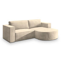 ECKSOFA SORELA M R-S Creme Velours-Stoff mit Schlaffunktion - Creme, Holz (263/174cm) - MASSENO