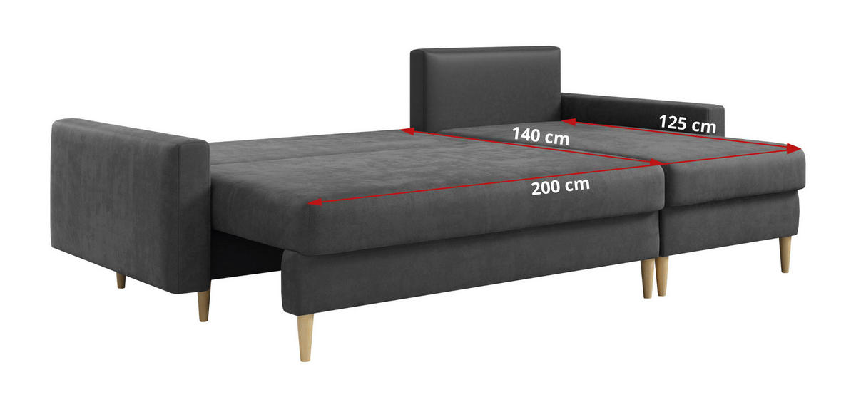 ECKSOFA Lang Velvet Grau - Braun/Grau, Holz/Textil (220/140cm) - MKS