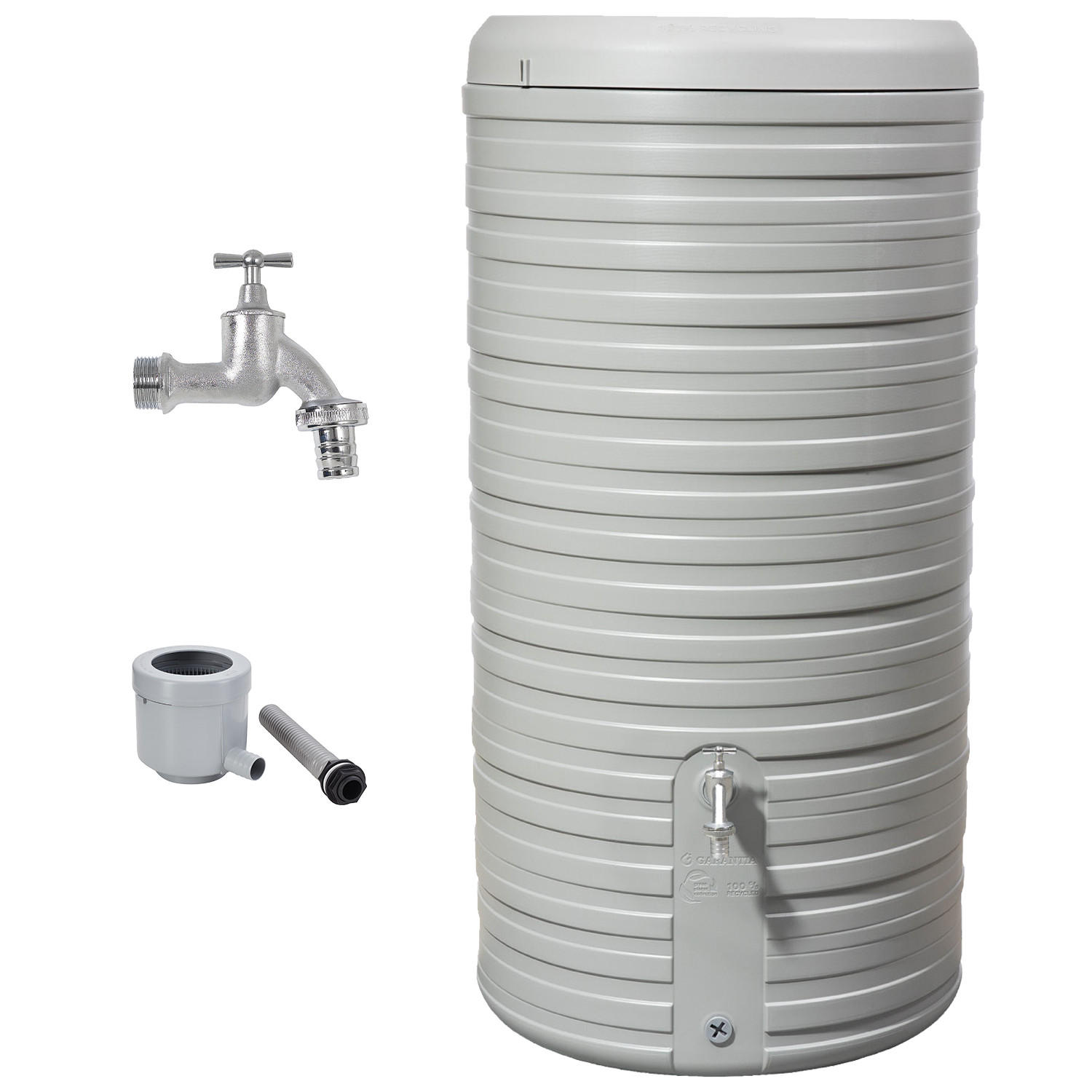 2IN1 Regentonnen Komplett-Set 300 L steingrau - Grau, Kunststoff (59/118/59cm) - GARANTIA
