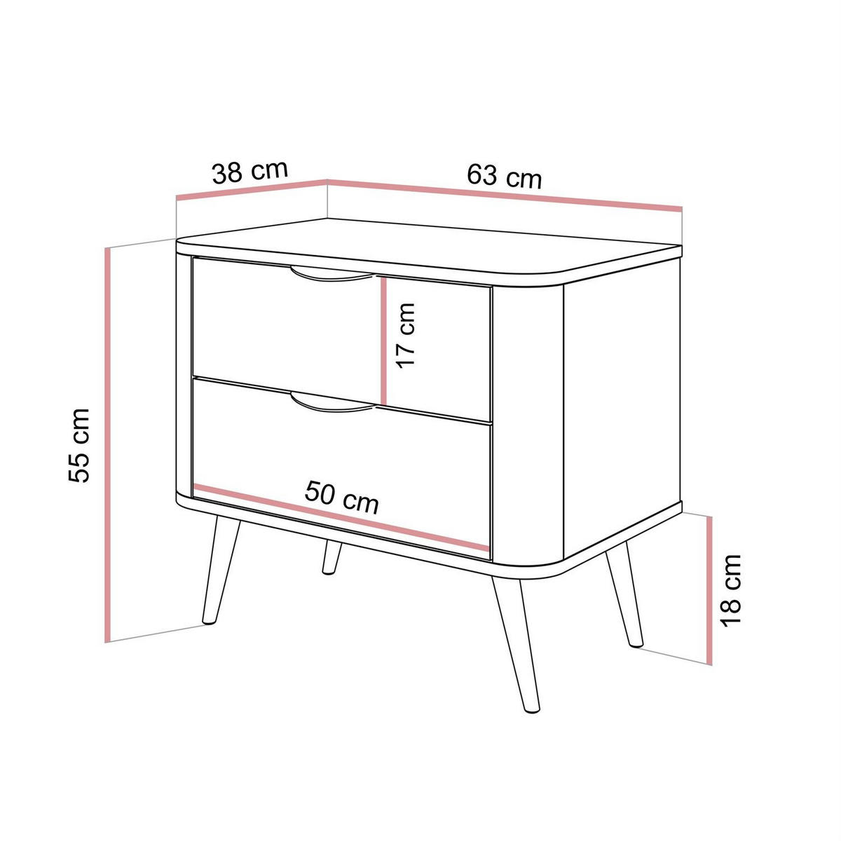 NACHTTISCH TWILIGHT mit Schubladen - Eichefarben, Holzwerkstoff (63/55/38cm) - Lookway