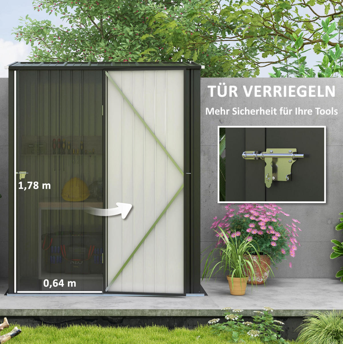 GARTENKOMMODE 161,5/196/94,5 cm Schwarz aus Stahl mit abschließbarer Tür - Schwarz, Metall (94.5/196/161.5cm) - OKMYHOME