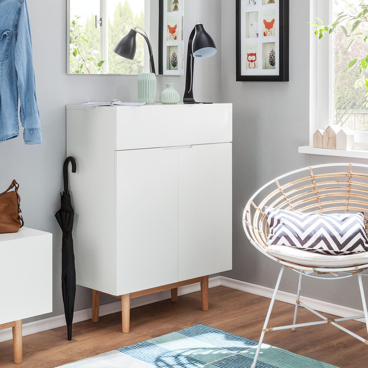 SCHUHKOMMODE mit 1 Schublade - Eichefarben/Weiß, Holzwerkstoff (76/103/37cm) - home24