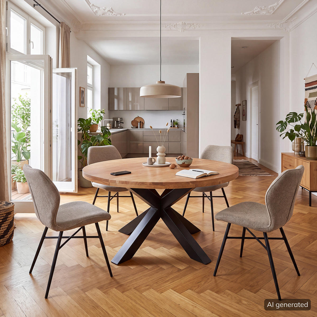ESSTISCH mit Massivholzplatte - Mango massiv / Eisen - Schwarz/Braun, Holz/Metall (160/160/75cm) - home24
