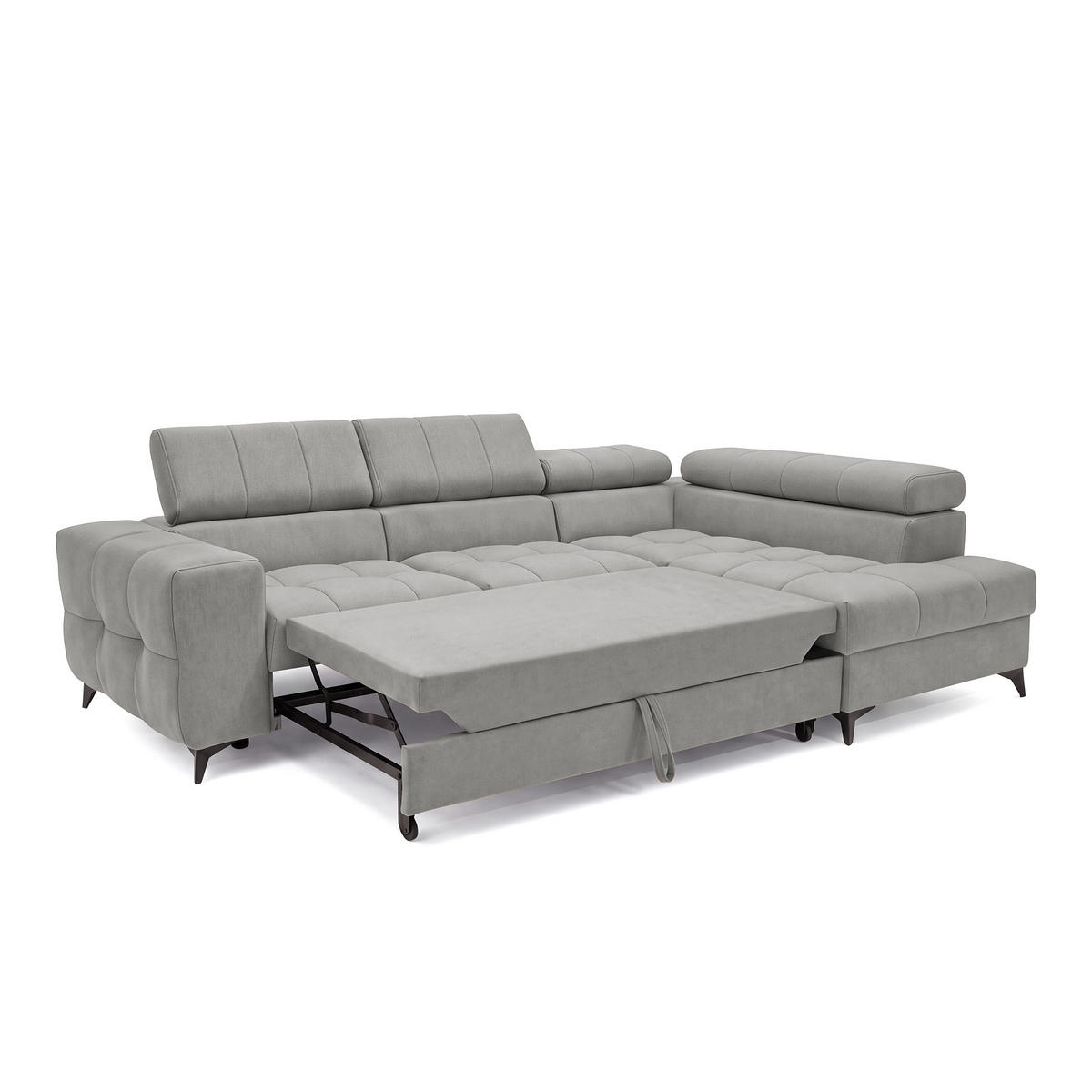 ECKSOFA PUDDING S Rechts mit Schlaffunktion 125x195 Velours Grau - Schwarz/Grau, Holz/Textil (275/177cm) - Muffo