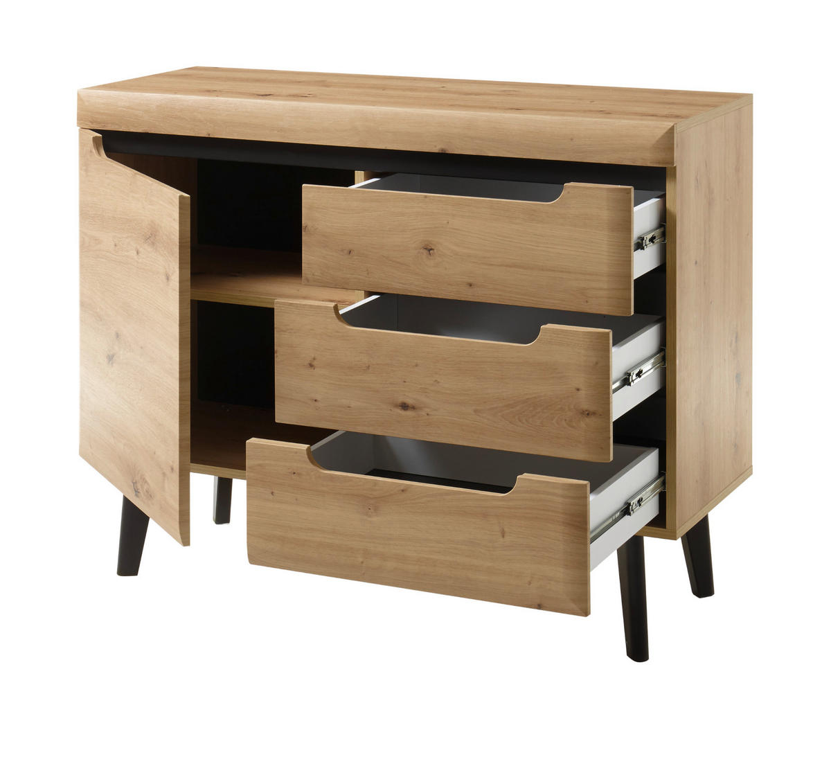WOHNWAND Artisan Eiche schwarz, Wohnkombination 4-teilig skandinavisch, 361 x 170 cm - Schwarz/Eiche Artisan, Holz/Holzwerkstoff (361/170/40cm) - Furn.Design