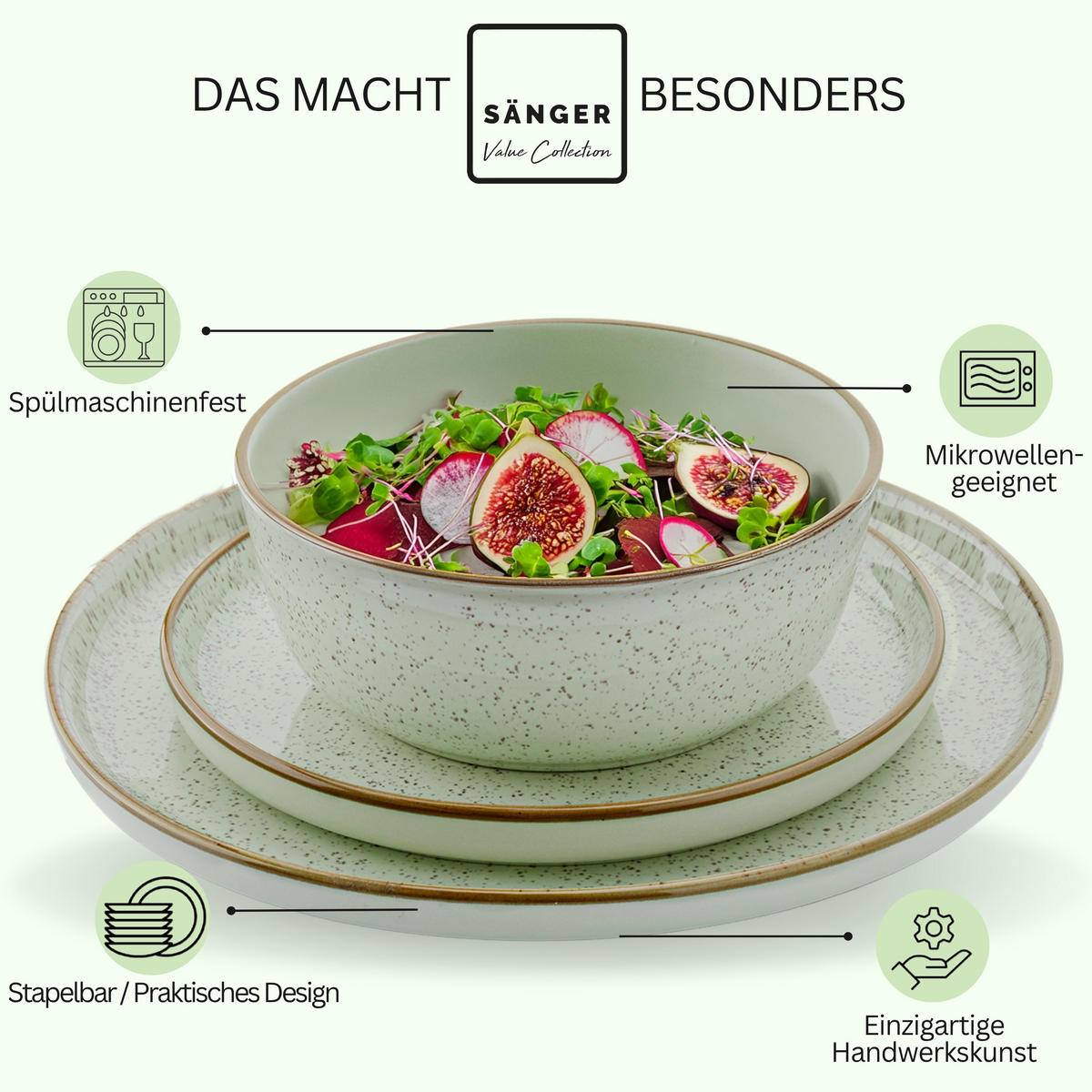 KOMBISERVICE RIO MINZE - 24 teilig aus Steingut - Mintgrün, Stein (50/30/80cm) - Sänger