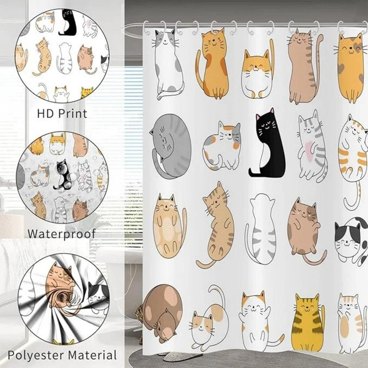 DUSCHVORHANG Bunt Katze niedlich Kätzchen für Kinder - Weiß, Textil (180/180cm) - MCBOSON