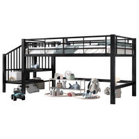 HOCHBETT 90/200 cm in Schwarz mit Stauraumtreppe und Lattenrost - Schwarz, Holzwerkstoff (90/200cm) - BEAOK