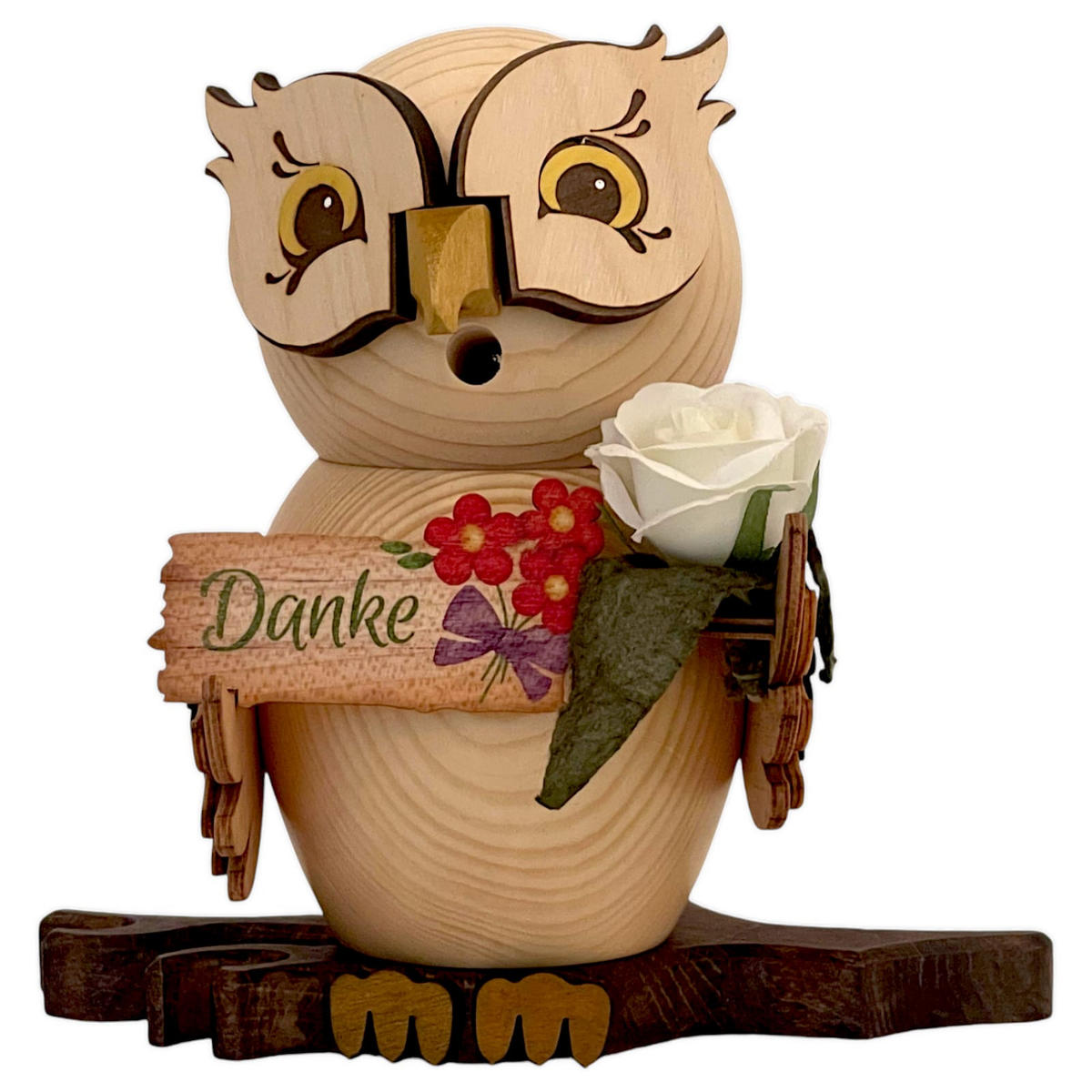 RAUCHFIGUR Eule mit Dankeschild 15 cm - Multicolor, Holz (10/15/10cm)