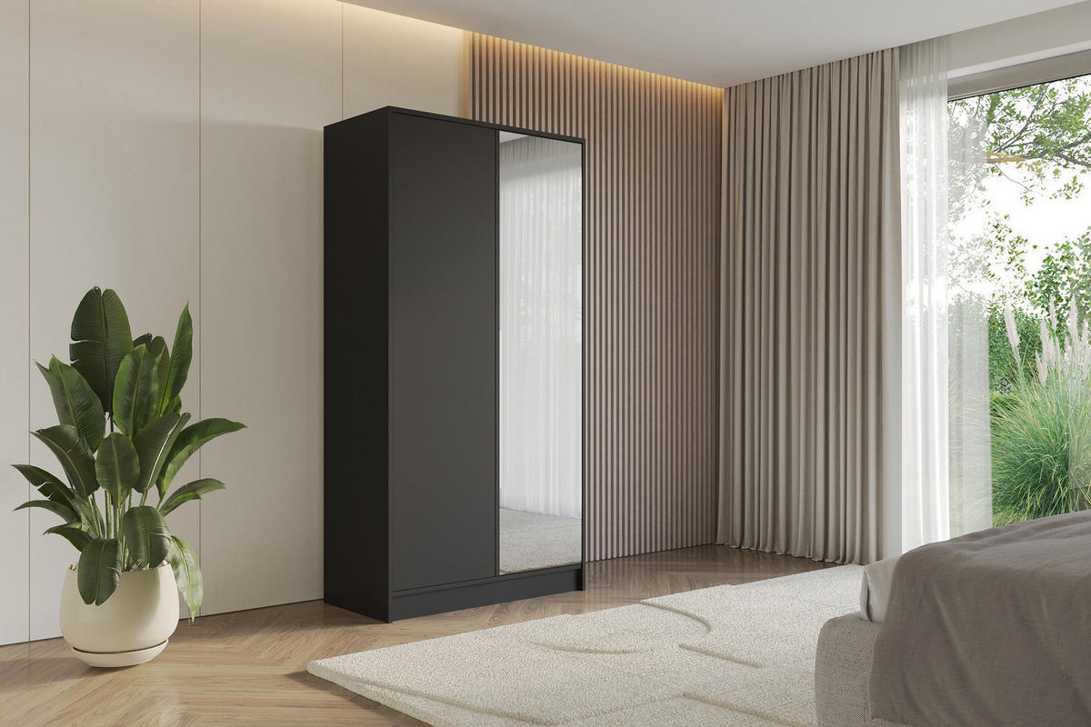 KLEIDERSCHRANK - LESE - 102 - Schwarz - Goldfarben/Schwarz, Holzwerkstoff (102/200/51cm) - ALTDECOR