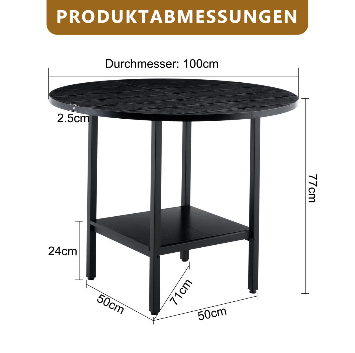 ESSTISCH 100/100/77 cm mit Stauraumablage für 4–6 Personen aus MDF und Metall, Schwarz - Schwarz, Holzwerkstoff (100/100/77cm) - Redom