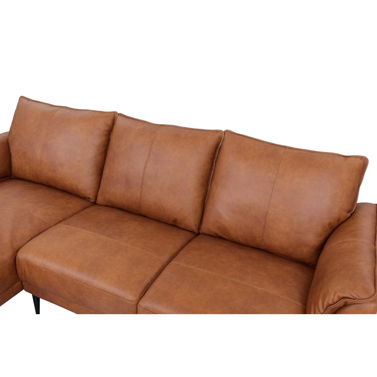 ECKSOFA Echtleder Cognac Braun - Schwarz/Braun, Leder/Metall (233/155cm) - Furnhouse