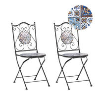 GARTENSTUHL 2er-Set Metall Schwarz Civita - Blau/Schwarz, Metall (40/90/45cm) - Beliani