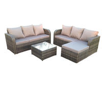 GARTENMÖBELSET mit Couchtisch Polyrattan 7-Sitzer - Dunkelgrau/Grau, Glas/Kunststoff - Fimous