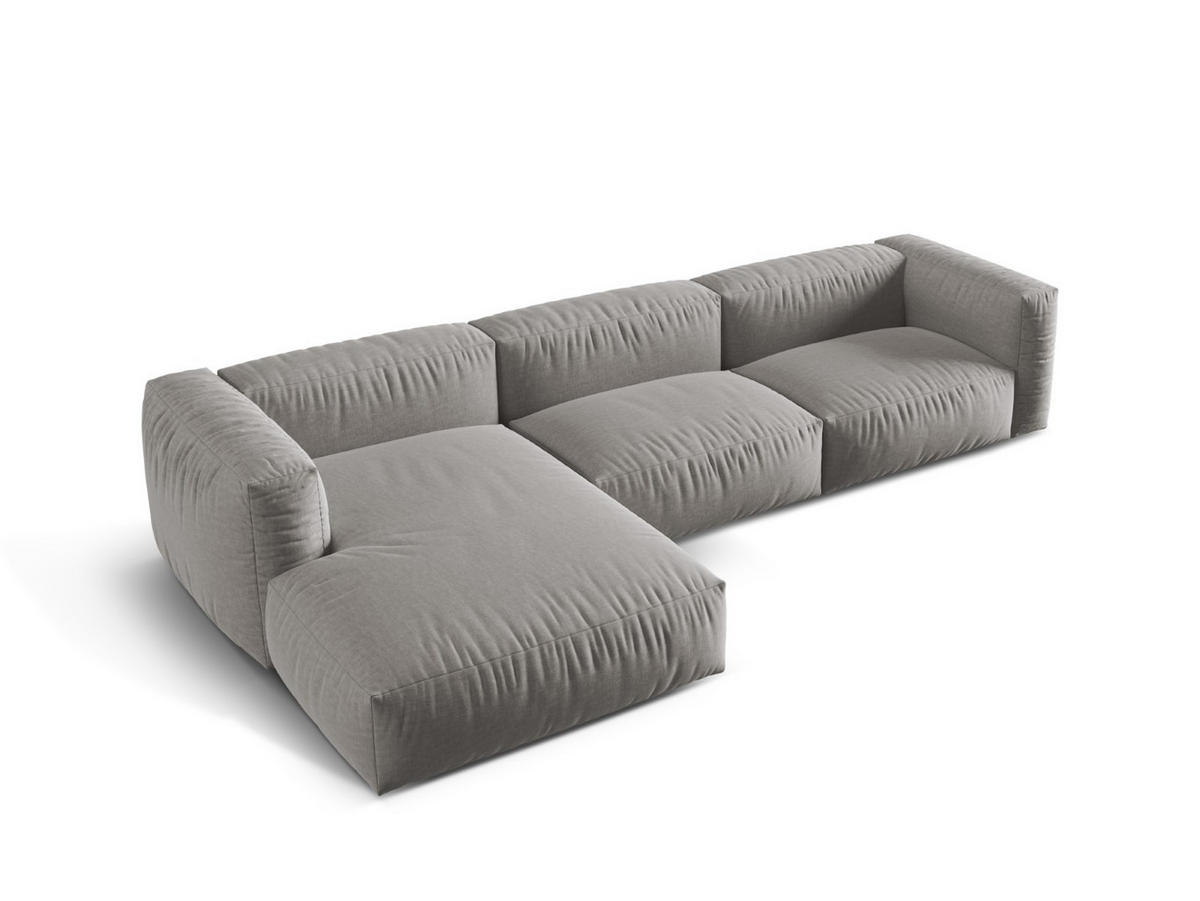 ECKSOFA modular links Martina aus strukturiertem Stoff hellgrau 3 Sitzplätze - Hellgrau, Textil (176/332cm) - Micadoni