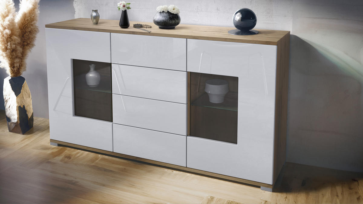 SIDEBOARD Grömitz Weiß Hochglanz - Weiß Hochglanz, Holzwerkstoff (138.5/75.5/35cm) - Vladon
