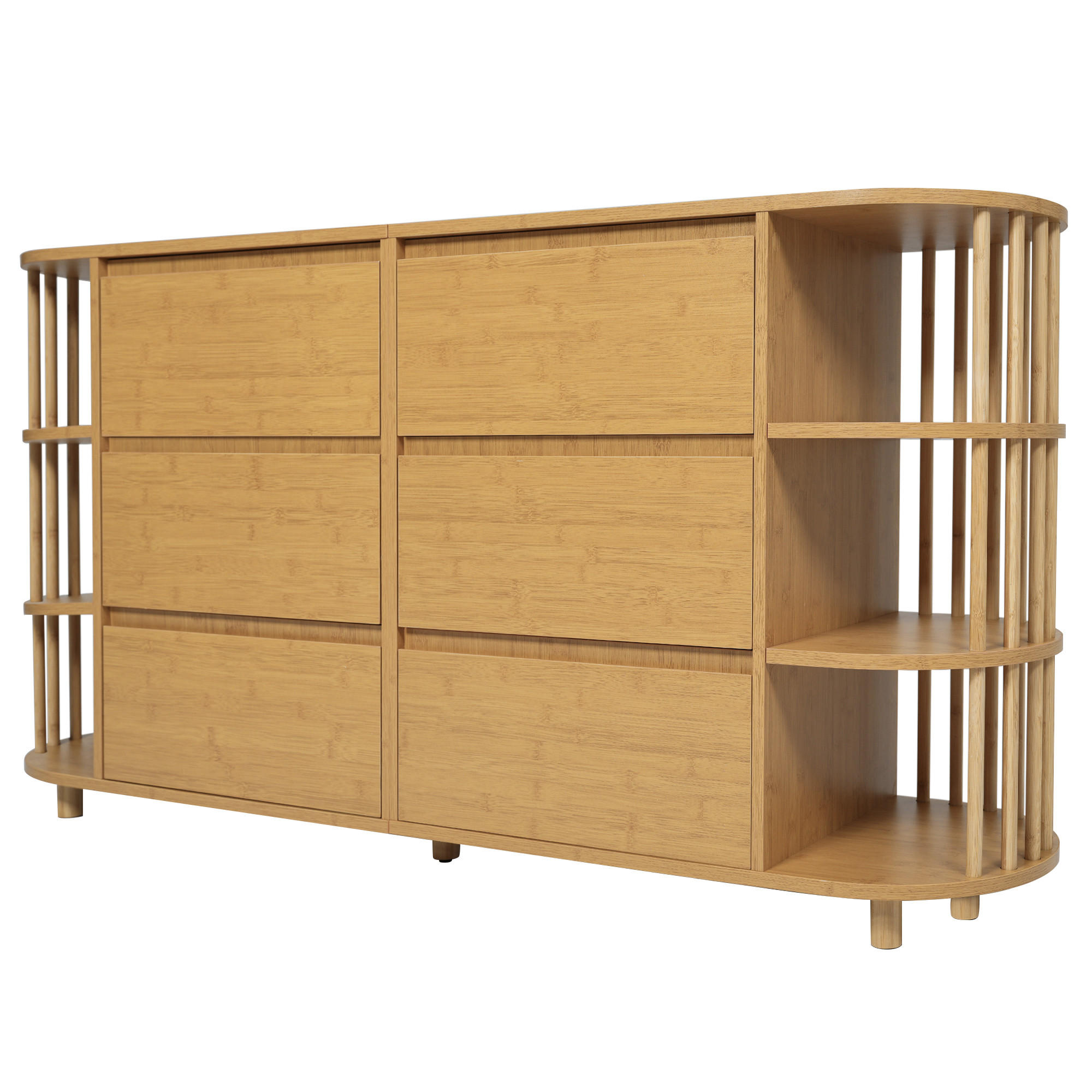KOMMODE DE-37498 160/40/75 cm mit Säulen und Bambus-Regalen Eiche - Eichefarben, Holzwerkstoff (160/75/40cm) - ComfortXL