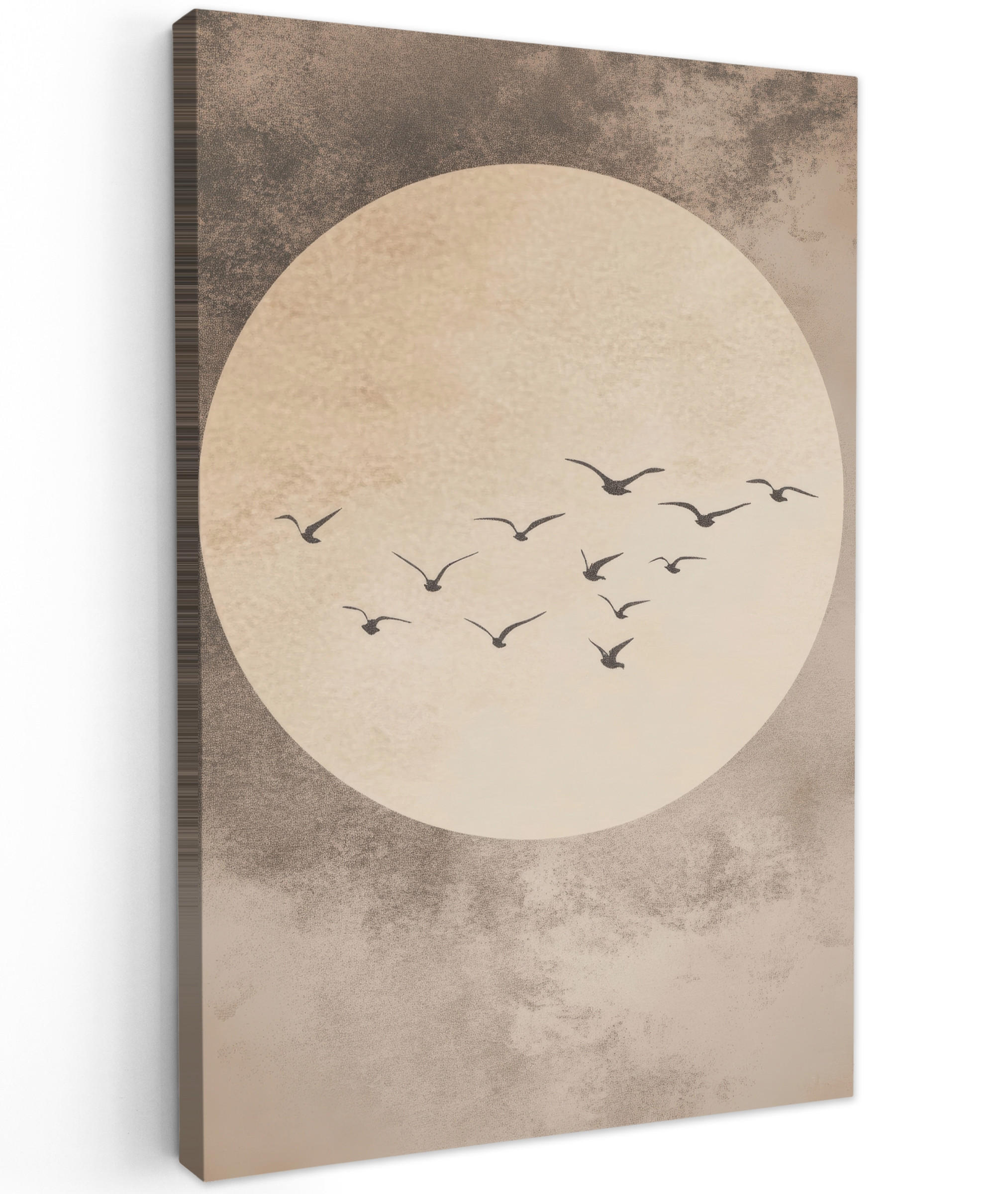 LEINWANDBILD Vogel - Beige - Japanisch 90x140 cm - Taupe, Textil (90/140cm) - MuchoWow